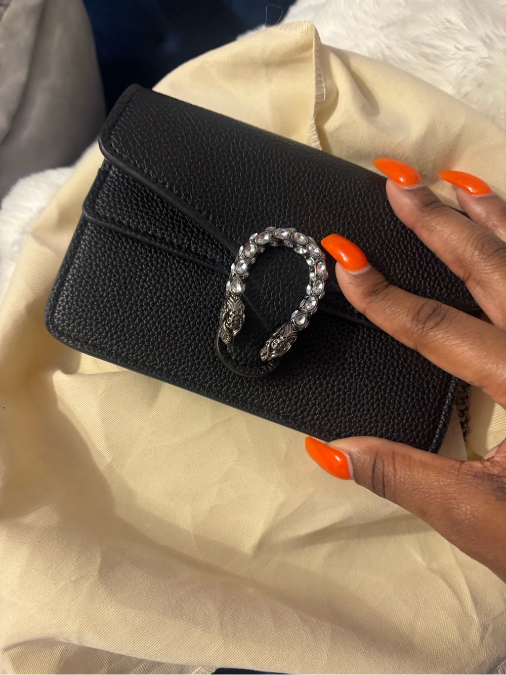Gucci Black Textured Leather Crossbody with Crystal Horseshoe Accent